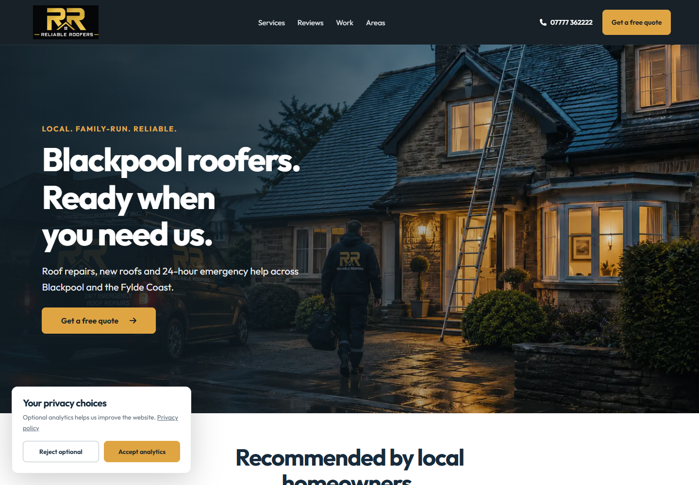 Reliable Roofers website preview